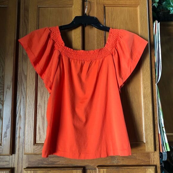 J Crew Smocked Square Neck Flutter Sleeve Top - S - Picture 7 of 10
